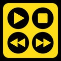 Yellow, black sign - four music control buttons