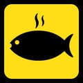 Yellow, black sign - grilling fish with smoke icon