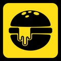 Yellow, black sign - hamburger with melted cheese Royalty Free Stock Photo