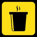 Yellow, black sign - hot fastfood drink with smoke