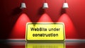 WebSite under construction sign at red illuminated wall - 3D rendering illustration Royalty Free Stock Photo