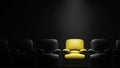 Yellow and black sofa Seat in front of black wall with spotight, 3d render