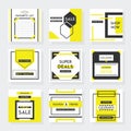 Yellow and black square shape sale and shop web elements and template designs set on gray Royalty Free Stock Photo