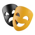 Yellow and black theater masks 3d icon Royalty Free Stock Photo