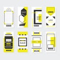 Yellow and black vertical shape sale and shop web site and mobile template designs set on gray Royalty Free Stock Photo