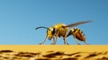 Minimalist Photography: Yellow Wasp On Metal Surface With Strong Facial Expression