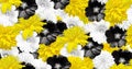 Yellow, black, white flowers. Seamless flower pattern. Mallow and Rudbecka Royalty Free Stock Photo