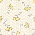 Yellow black white isolated insects. Cute Bees are in love, hearts are near their heads are arranged in no particular order.