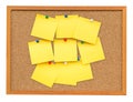 Yellow blank note on Cork board on isolated white Royalty Free Stock Photo