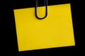 yellow blank note pinned to a black notice board with a paper clip Royalty Free Stock Photo