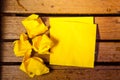 Yellow blank paper with crumpled paper