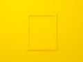 Yellow blank photo frame template on wall texture in gallery. 3d render illustration. Empty clean picture on yellow background for