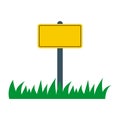 Yellow blank street and road sign on grass. Empty sign plate icon. Street traffic sign. Vector Royalty Free Stock Photo