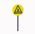 Yellow, blck pedestrian crossing sign isolated on white background.