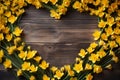 Yellow bloom heart wooden background, love and romance concept, copy space