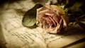 Yellow blossom on old book, nature romance generated by AI