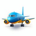 Yellow-blue airplane in cartoon style. flat illustration Royalty Free Stock Photo