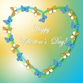 Yellow and blue vector background with heart and butterflies