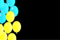yellow blue balloons on black background. Vector illustration. Stock picture. Royalty Free Stock Photo