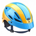 Yellow and Blue Bicycle Helmet on White Background Royalty Free Stock Photo