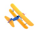 Yellow and blue biplane isolated on white background Royalty Free Stock Photo