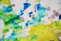 Yellow blue colorful background, paint watercolor and waxy spots Royalty Free Stock Photo