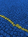 Yellow and blue colours painted on a stone made road