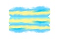 Yellow and blue digital paint brush stroke in concept hand drawn style water color texture white background, art water color Royalty Free Stock Photo