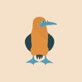 Yellow blue-footed booby hand drawn vector illustration. Funny isolated bird character in flat style for kids.