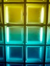 Yellow and Blue Frosted Art Deco Glass Wall
