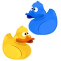 Yellow and blue funny toy duck isolated Royalty Free Stock Photo