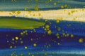 Yellow, blue and green splash watercolor texture background. Hand drawn vivid spot on horizontal navy backdrop gradient artwork. Royalty Free Stock Photo