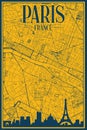 Hand-drawn city road network and skyline poster of the downtown PARIS, FRANCE Royalty Free Stock Photo