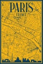 Hand-drawn city road network and skyline poster of the downtown PARIS, FRANCE Royalty Free Stock Photo