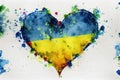 Yellow-blue heart - flag of Ukraine, watercolor drawing. Generative AI