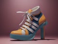 Yellow and blue high - heeled shoe Royalty Free Stock Photo