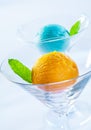 Yellow and blue ice cream balls Royalty Free Stock Photo