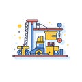 Vector of a yellow and blue machine with a crane on top of it