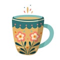Yellow and blue mug with flowers