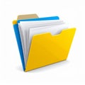 Yellow and Blue Open Folder Icon on White with Documents Mock Up Vector Royalty Free Stock Photo