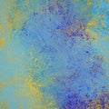 Yellow and blue paint spatter and grunge onlight blue background with vintage texture