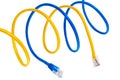 Yellow and blue patch cords. Royalty Free Stock Photo