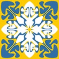 Yellow blue pattern for tiles talavera spanish style, geometric angular symmetric mandala