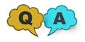 Yellow and blue Q and A, question and answer, speech bubbles on white background Royalty Free Stock Photo