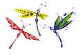 Yellow blue red paint made dragonfly set Royalty Free Stock Photo