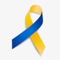 Yellow and Blue ribbon awareness Cushing, Down Syndrome. Isolated on white background. Vector illustration. Royalty Free Stock Photo