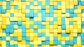 Yellow blue small box cube random geometric background. Abstract square pixel mosaic illustration. Land block background. Fantasy