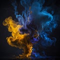 Yellow and blue smoke mixed together