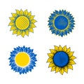 Yellow and blue sunflowers silhouettes set
