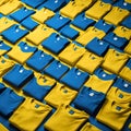 Yellow and blue T-shirts lie in a stack. The concept of diversity in the world and freedom of choice